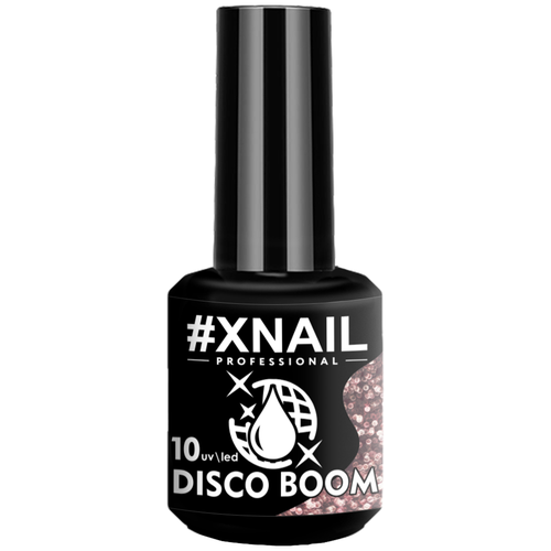 Светоотражающий гель лак XNAIL PROFESSIONAL Disco Boom, для дизайна ногтей, с глиттером, 15мл, №10 пастельно-коричневый