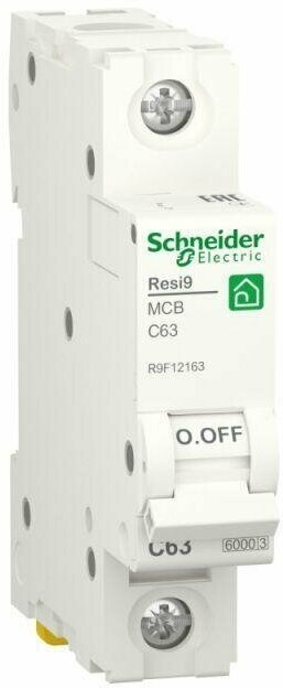 Schneider Electric RESI9 Автоматический Выключатель АВ С 63А 1P 6000A R9F12163