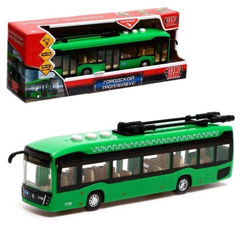 Троллейбус «Городской», 19 см, 3 кнопки, инерция, цвет зелёный, световые и звуковые эффекты
