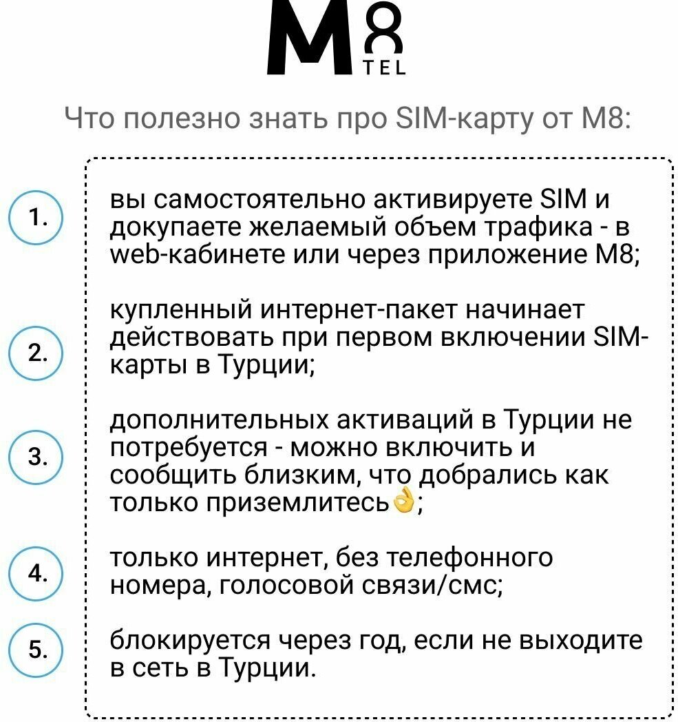 Туристическая SIM-карта для Турции от М8 (нано, микро, стандарт)