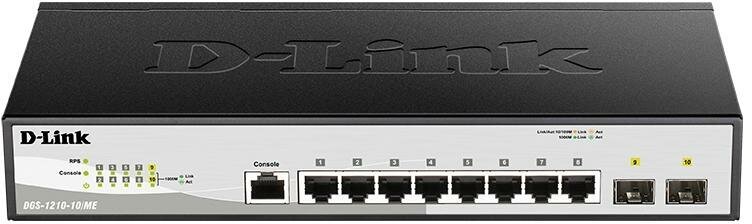 D-Link DGS-1210-10/ME/B2A Коммутатор 2 уровня с 8 портами 10/100/1000Base-T и 2 портами 1000Base-X SFP