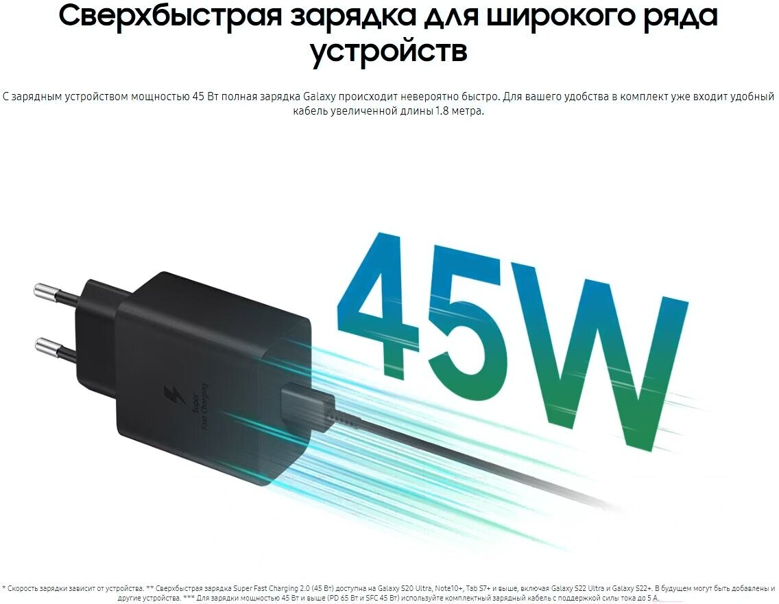 Сетевое зарядное устройство Samsung EP-T4510XBEG Power Delivery 45Вт (USB - Type-C) черный - фото №6