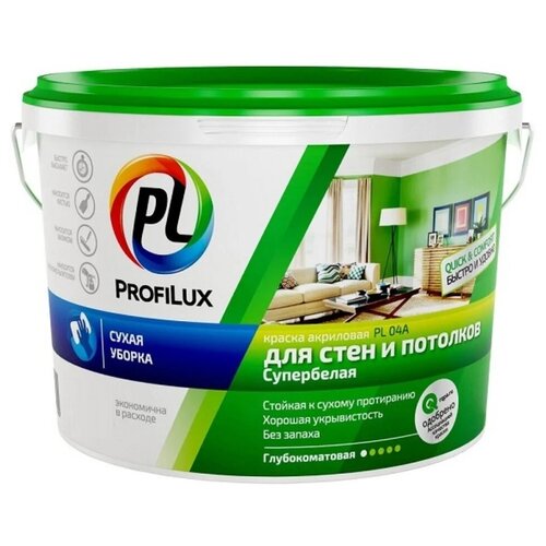 Profilux / Профилюкс ВД краска PL- 04А акриловая для стен и потолков белая 7кг,