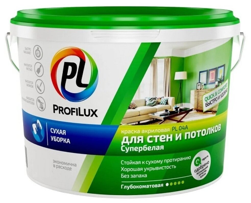 PROFIILUX ВД краска PL- 04А акриловая белая 7кг