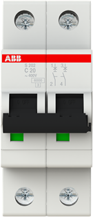 Автоматический выключатель ABB S202 C20 2П 6кА 2CDS252001R0204