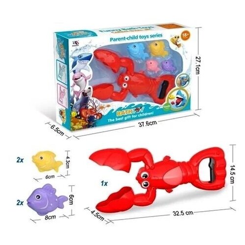 игрушка для купания розовый дельфин с рыбками в коробке 2578 b Игрушка для купания Красный краб с рыбками, в коробке 2578-D