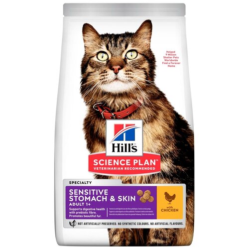Сухой корм Hill's Science Plan Sensitive Stomach & Skin для кошек с чувствительным пищеварением и кожей, с курицей, 7 кг