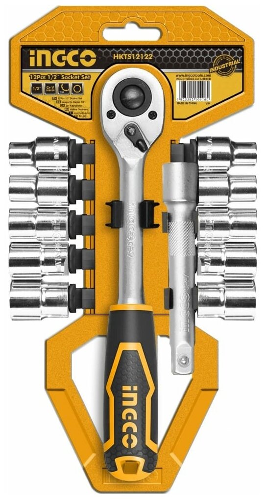 Набор головок 12 пр, трещетка 1/2, 10-24 мм INGCO HKTS12122 - фотография № 1