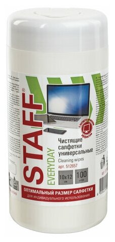 Салфетки чистящие влажные Staff, для экранов и пластика, в тубе, 100шт. (512657), 12 уп.