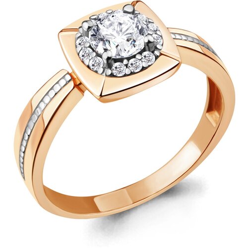 фото Кольцо из золочёного серебра aquamarine а68746а-пк с фианитом, размер 16,5 diamant-online