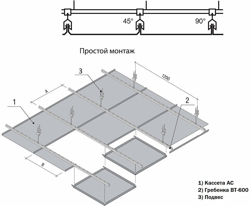 Кассета для подвесного потолка 600х600 мм Албес AP600AC/45° оцинкованная сталь белая