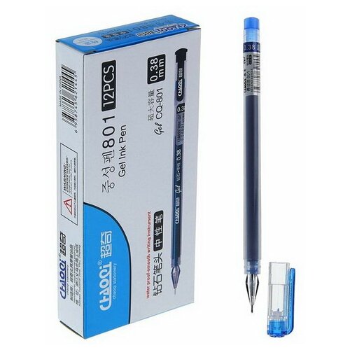 Ручка гелевая Кристалл 0.38 мм, синий, корпус прозрачный, безстержневая, игольчатый пишущий узел, 12 шт. ручка гелевая 14 см