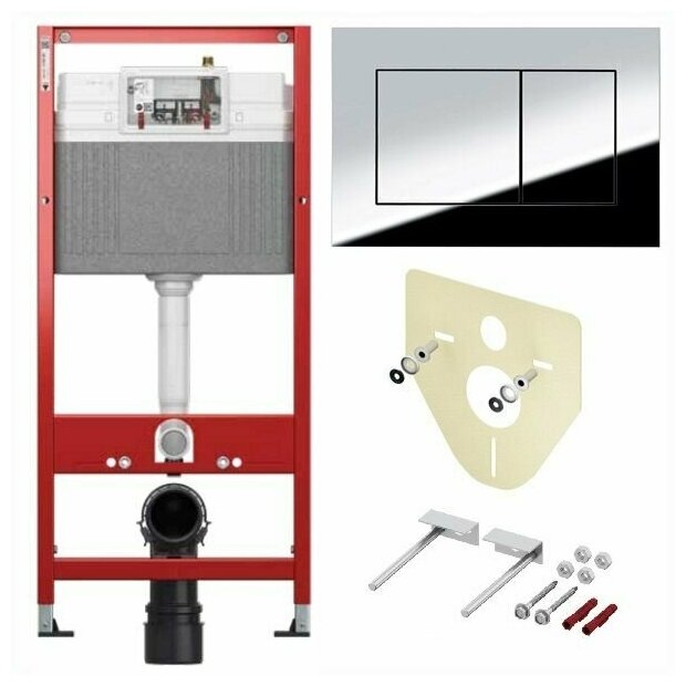 TECE K447401 TECEbase BASE 2.0 Комплект инсталляции 4 в 1 с панелью смыва тесеnow, цвет хром глянцевый, для установки подвесного унитаза, с модифицированными креплениями