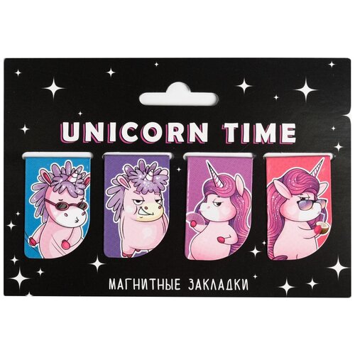 ArtFox Магнитные закладки Unicorn time на открытке, 4 шт магнитная закладка так много книг большая закладка