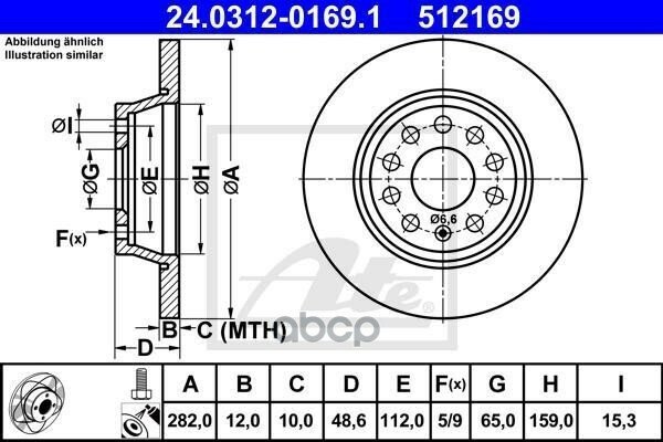 Диск Тормозной Задний Vag A3/Octavia Ii/Golf V/Passat B6 /D=282Mm Ate 24.0312-0169.1 Vag A3/Octavia Ii/Golf V/Passat B6 /D=28.