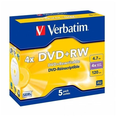 Оптический диск DVD+RW Verbatim Serl Matt Silver 4.7Gb, 4x, jewel case, 5шт. (43229) носители информации dvd rw 4x verbatim serl matt silver jewel 5 43229