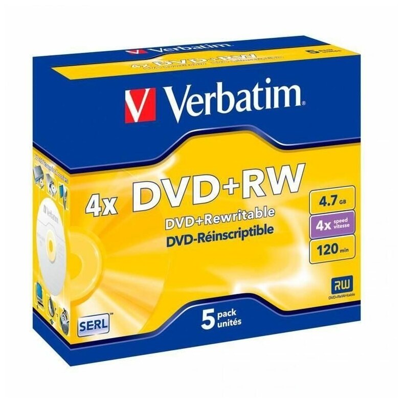 Диск Dvd+rw Verbatim 4.7Gb 4x Jewel case (5шт) (43229)