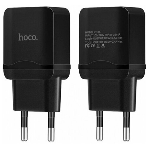 Сетевое зарядное устройство 2xUSB Hoco C33A - Черное