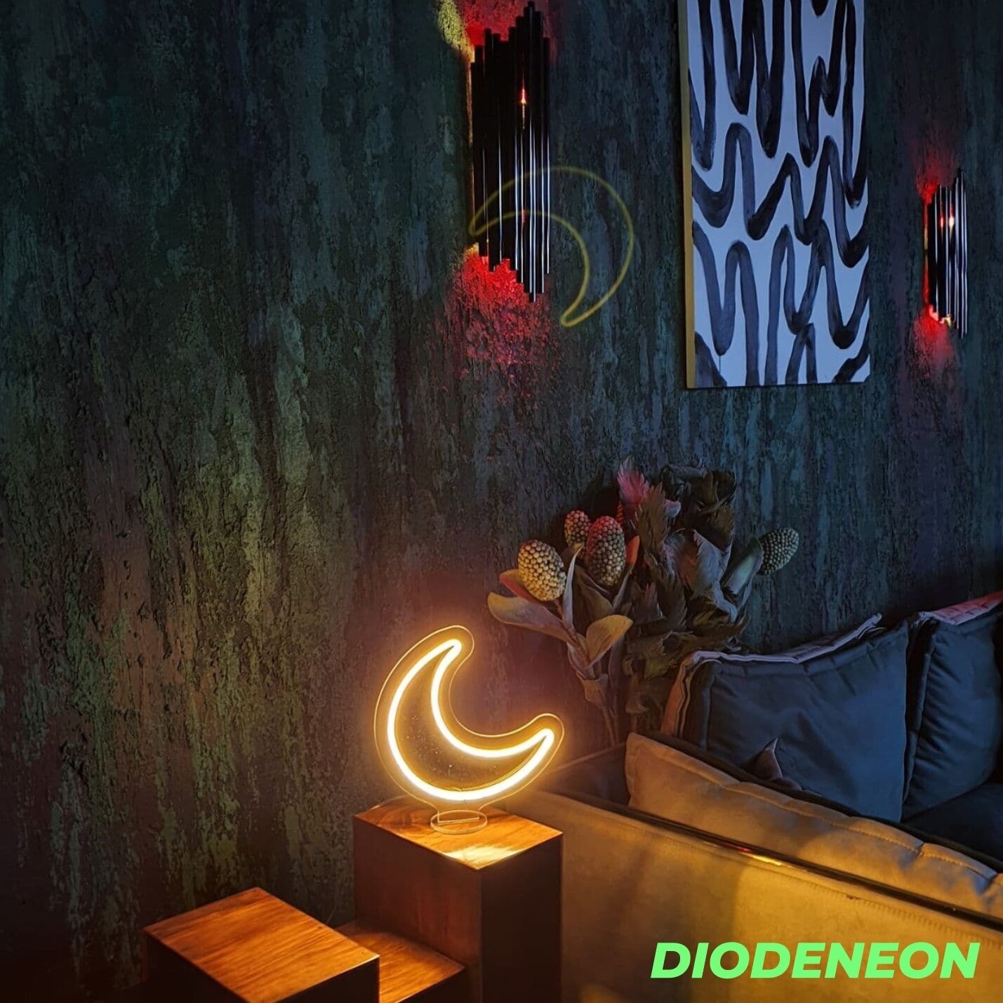 DIODENEON / Неоновый светильник "Луна" 25х25 см, неоновая вывеска, гибкий неон, ночник