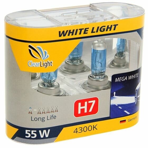 Лампа автомобильная Clearlight WhiteLight, H7, 12 В, 55 Вт, набор 2 шт