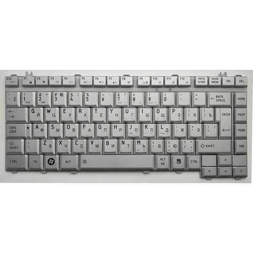 Клавиатура для ноутбука TOSHIBA 14D, A200, L450, M300. Цвет серебристый. Партномера: Pn: K000049500, 9J.N9082.P0R, PK130180280