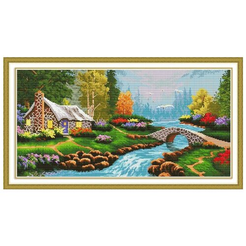 Набор для вышивания крестиком “Домик у реки” 45х70см.