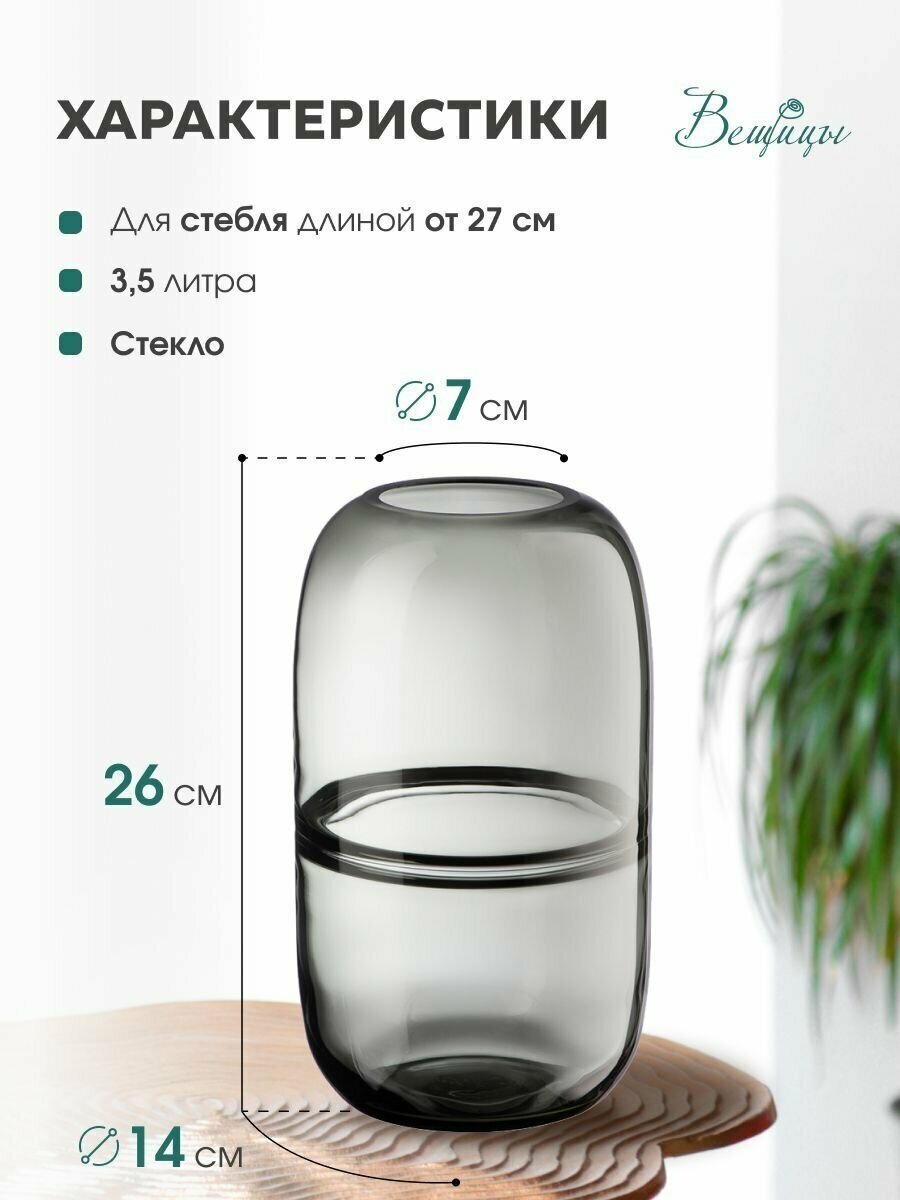 Ваза Вещицы стеклянная серая 155х160х280 мм Hoff - фото №2