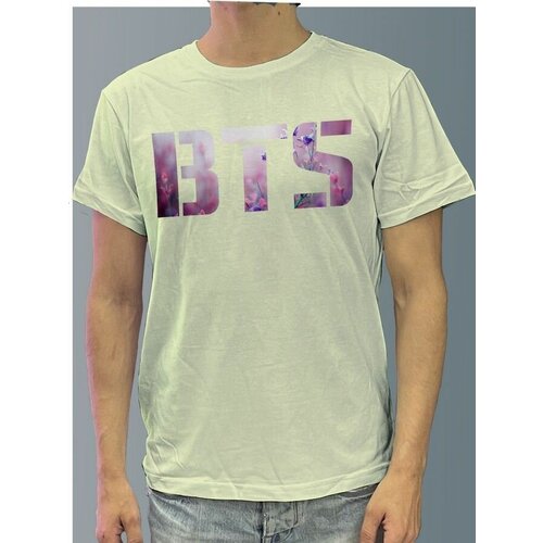 фото Футболка мужская белая молочный оттенок из хлопка с dtf рисунком музыка bts - 1214 будь на стиле