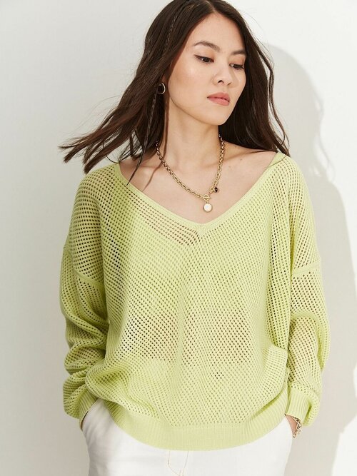 Пуловер look7, вязаный, размер S, зеленый