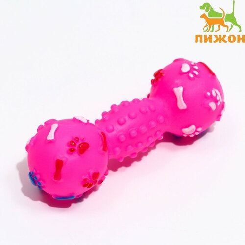 Игрушка пищащая Гантель с лапками для собак, 13 см, розовая