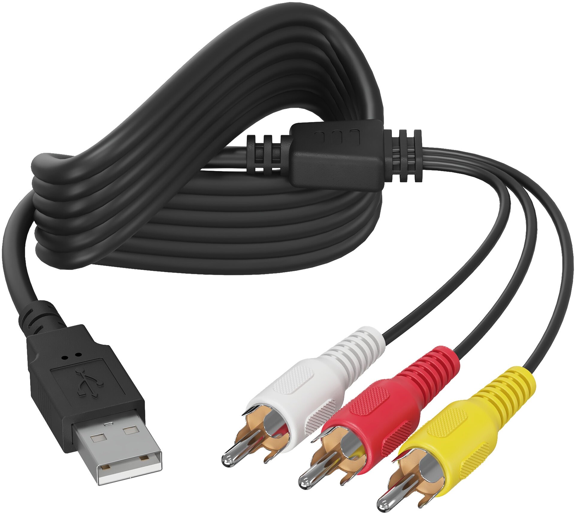 Кабель-переходник GSMIN A86 USB (M) - 3 x RCA тюльпан (M) AV-оборудование к HDD-плееру (15 м) (Черный)