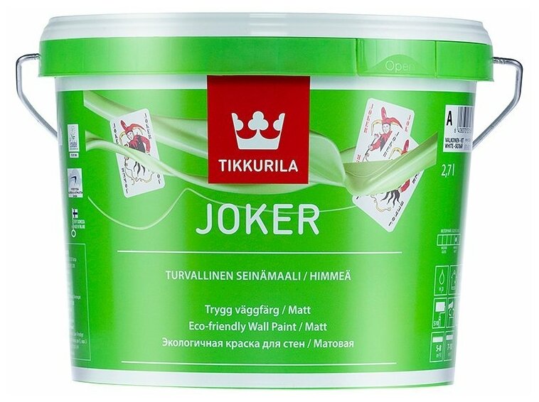 Tikkurila Joker Экологичная краска интерьерная (под колеровку, матовая, база C, 2,7 л)