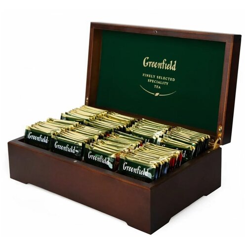 фото Чай greenfield ассорти в пакетиках подарочный набор в деревянной шкатулке, 96 шт.