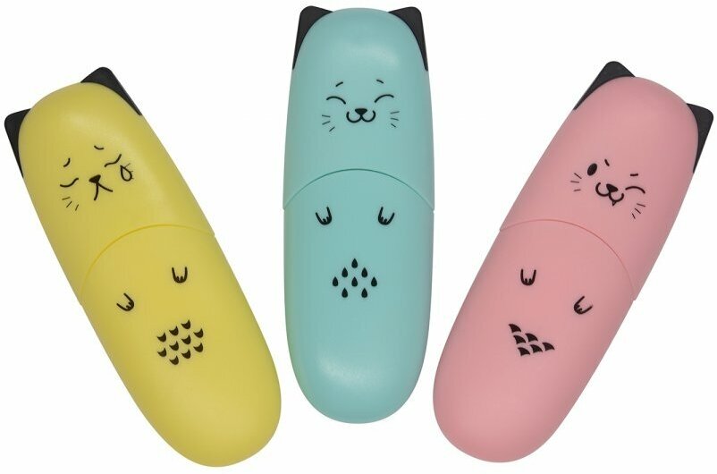Набор текстовыделителей Meow Marker, 3 штуки, пастельный желтый, розовый, голубой Bruno Visconti - фото №1