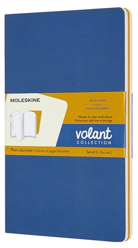 Блокнот Moleskine VOLANT QP723B41M17 Large 130х210мм 96стр. нелинованный мягкая обложка синий/желтый