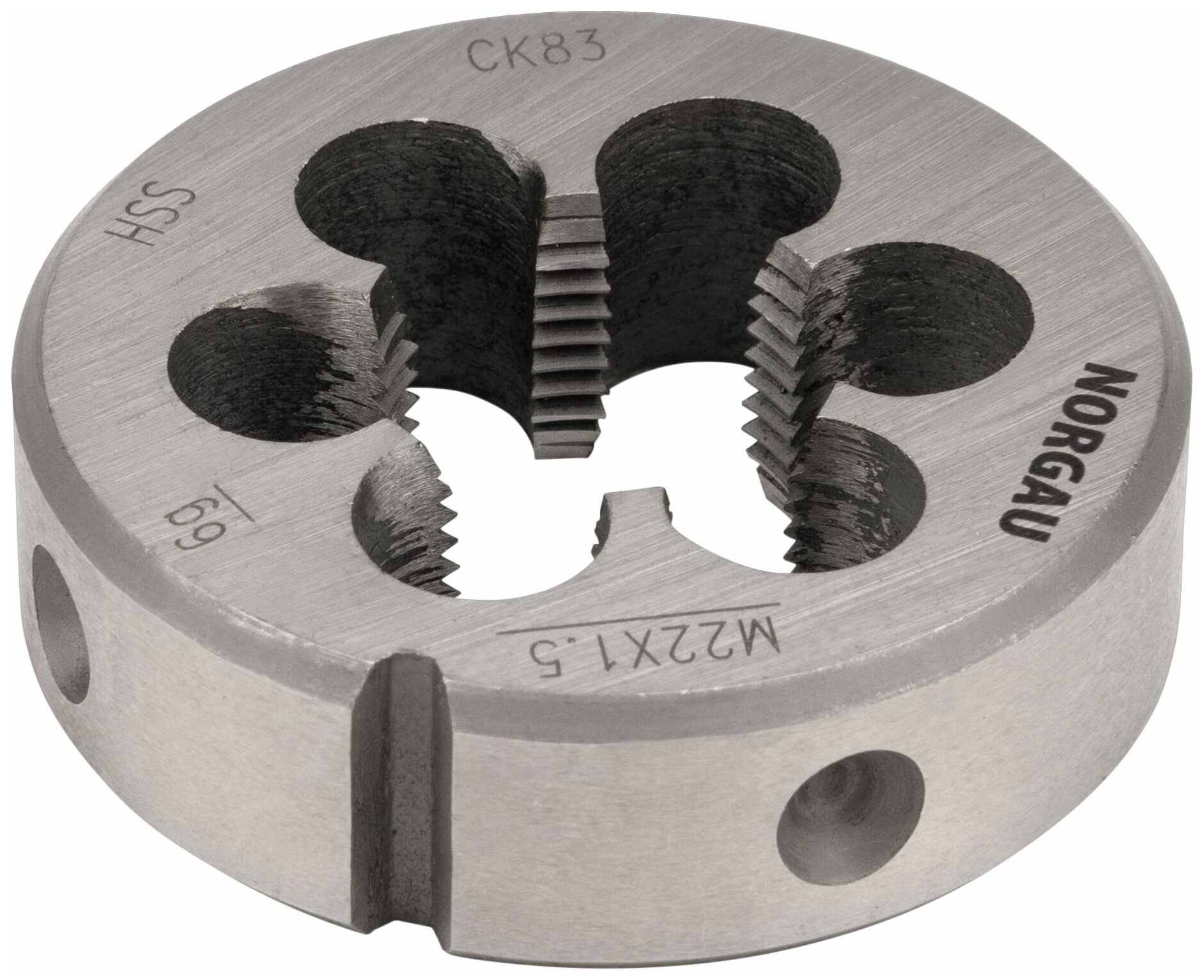 Плашка M22x1.5 мм, диаметром 55 мм NORGAU Industrial метрическая, для нарезания резьбы с мелким шагом и углом профиля 60, по DIN223, HSS