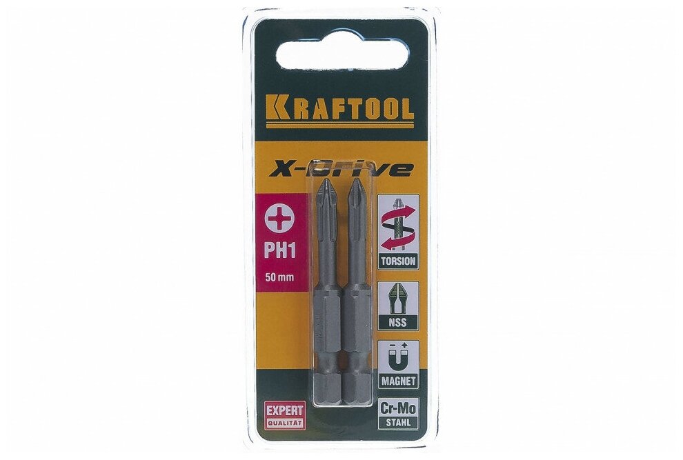 KRAFTOOL X-Drive PH 1, 50 мм, 2 шт, Торсионные биты (26121-1-50-2) - фотография № 4