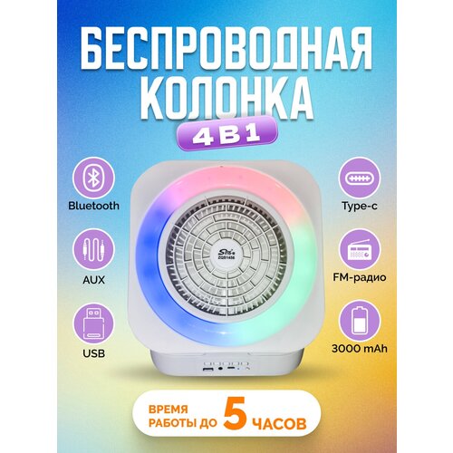 Колонка портативная 4в1 Колонкавентиляторрадиосветомузыка белая 224900₽