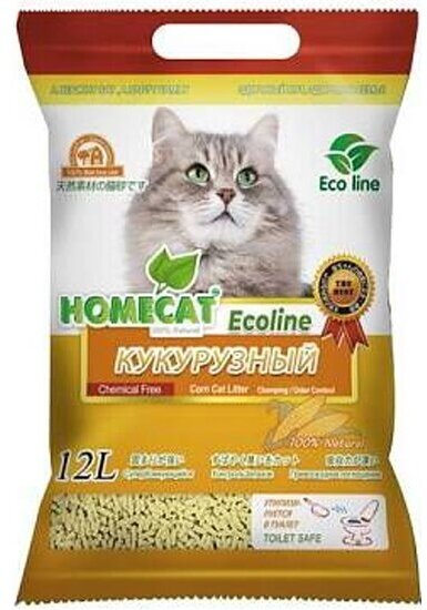 Наполнитель для кошачьих туалетов Homecat «Эколайн» Кукурузный, комкующийся 12 л