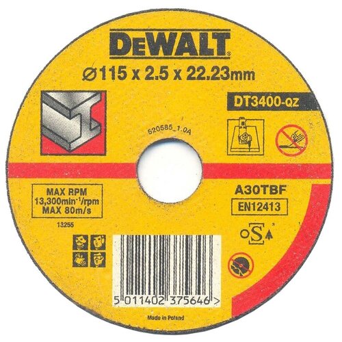 Диск отрезной DeWALT DT3400-QZ, 115 мм, 1 шт. круг обдирочный dewalt dt42520z qz