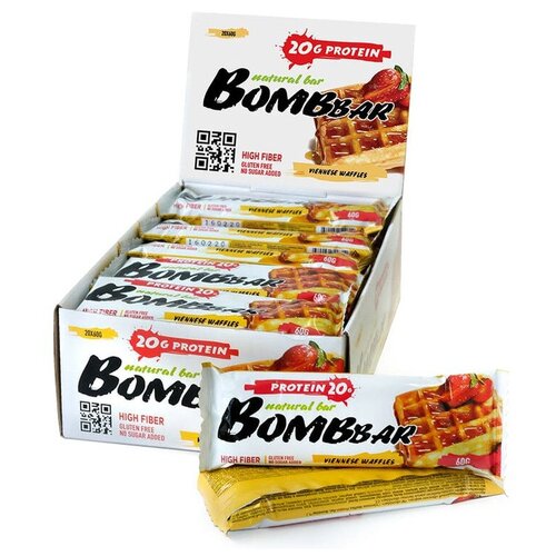 Протеиновый батончик BOMBBAR Natural Bar, 1200 г, 1200 мл, венские вафли шоколад bombbar natural bar 1200 г клубника