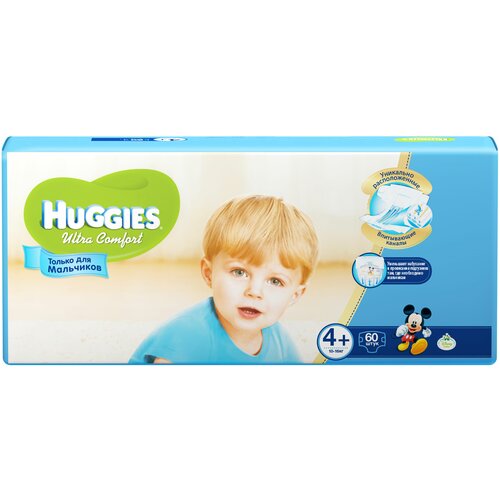 Huggies подгузники Ultra Comfort для мальчиков 4+ (10-16 кг), 60 шт.