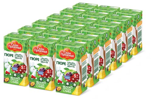 Пюре Сады Придонья яблоко, груша, слива, c 5 месяцев, Tetra Pak, 125 г, 18 шт.