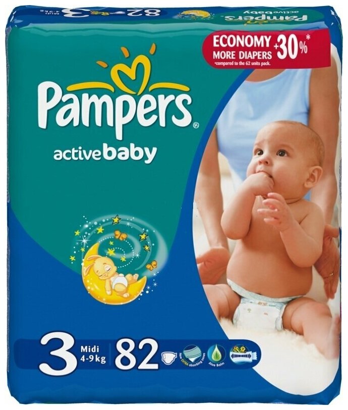 Подгузники Pampers Active Baby, Midi 4-9кг, 82шт. - Procter and Gamble