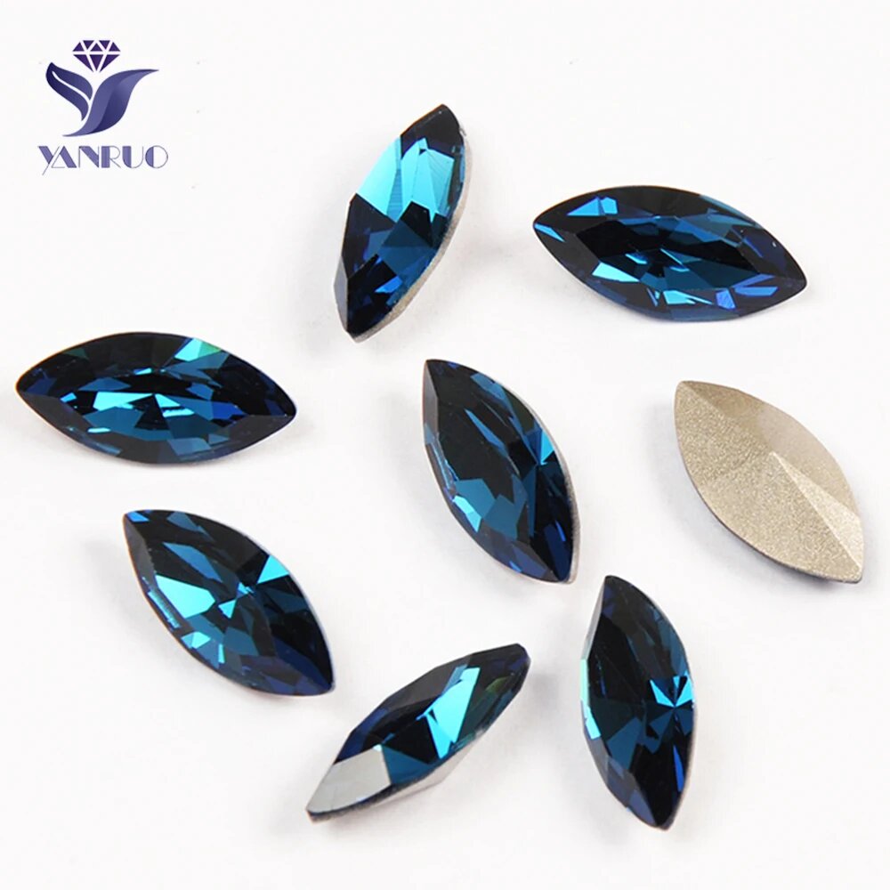 YANRUO стеклянные стразы конские глаза 7x15mm 12Pcs, Синий, Montana