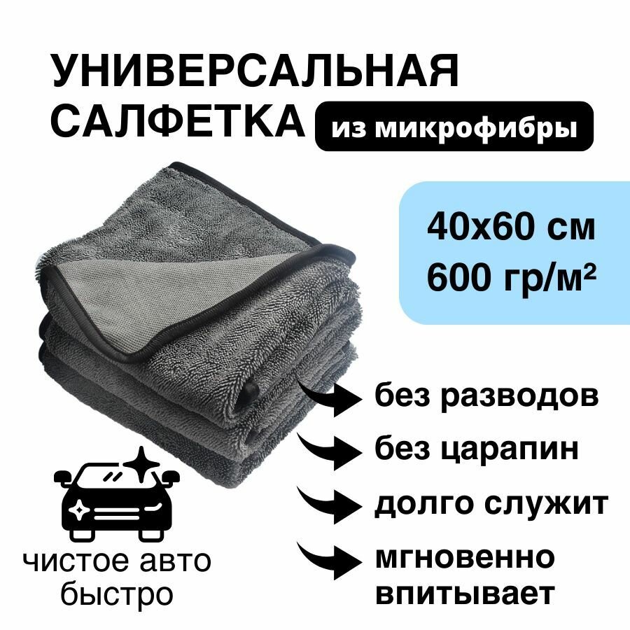 Микрофибра для авто и уборки 40х60 / Чудо-тряпка для уборки дома / Салфетка из микрофибры (600гр/кв. м.)