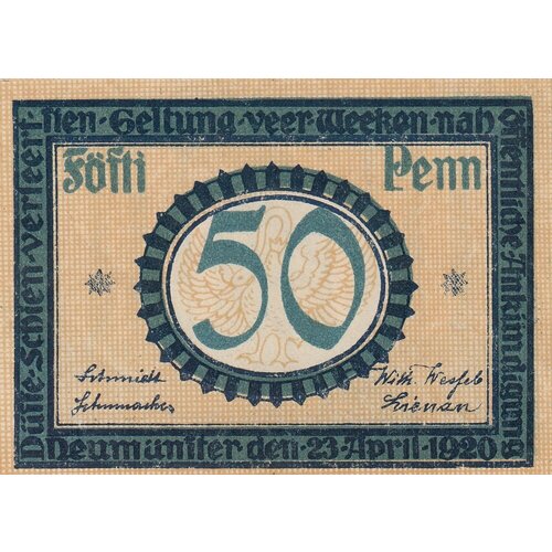 Германия (Веймарская Республика) Ноймюнстер 50 пфеннигов 1920 г. германия веймарская республика ноймюнстер 50 пфеннигов 1920 г