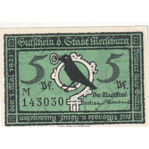 Германия (Веймарская Республика) Мерзебург 5 пфеннигов 1921 г. германия веймарская республика мерзебург 20 пфеннигов 1921 г