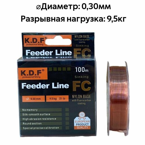 фото Леска c покрытием из флюорокарбона kdf feeder line fc 0,30 мм 100 м нет бренда