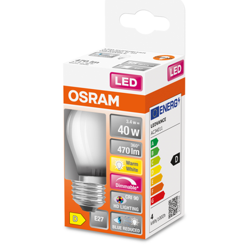 Светодиодная лампа LEDVANCE-OSRAM OSRAM LED SUPERSTAR+ CL P GL FR 40 dim 3,4W/927 E27 Ra90